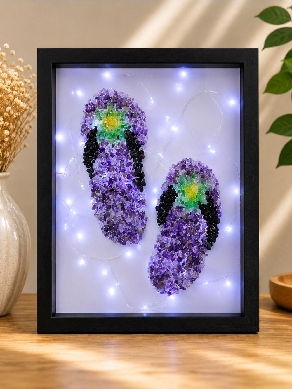 Amethyst Flip Flops Crystal Chips Light Box